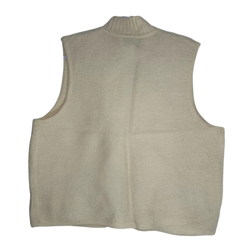 Pendleton Originals Cream 100% Wool Button Front Mock Neck Vest Women XL Vintage